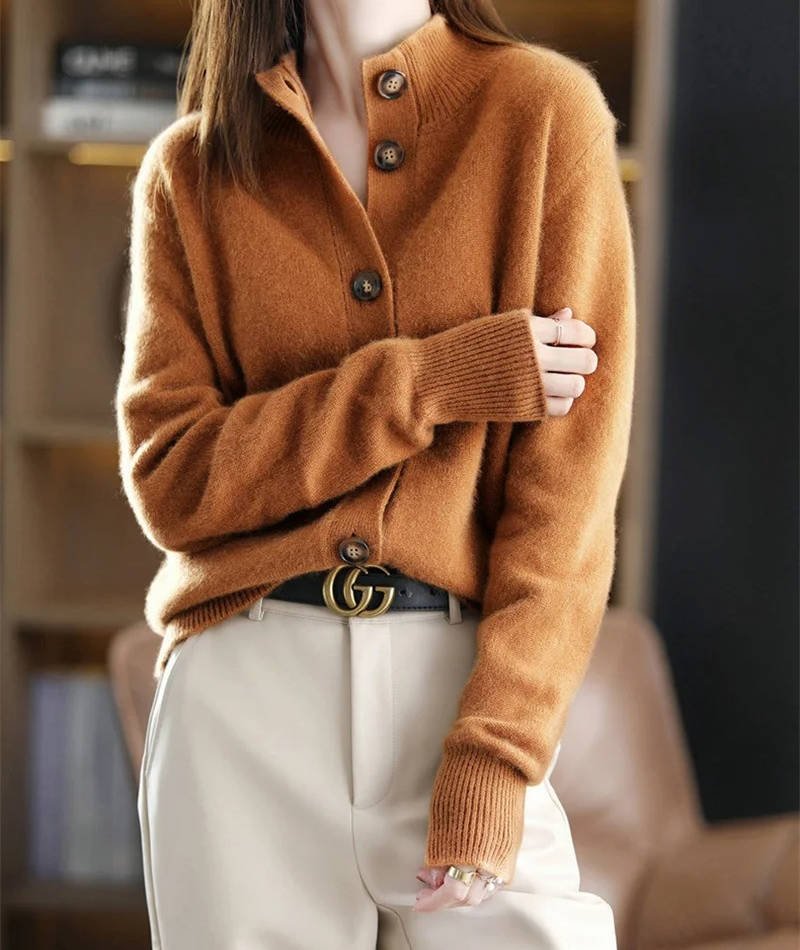 Women's Stand Collar Cardigan Sweater | Button-Front Knit Lifestyle