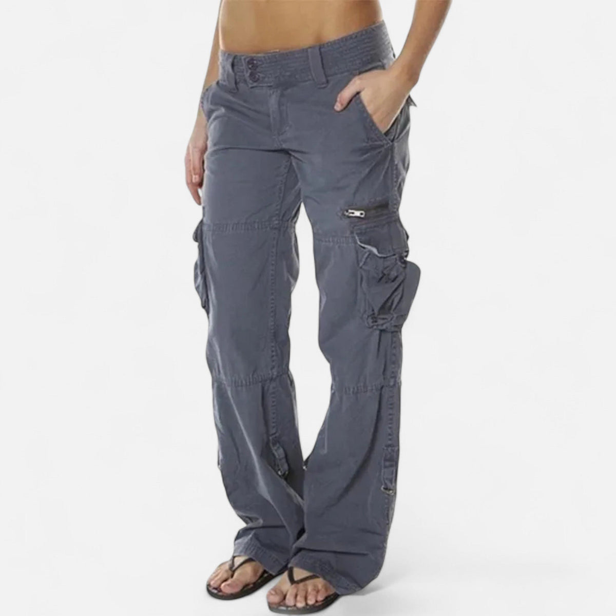Women's Straight Leg Cargo Pants | Mid-Rise Relaxed Fit Side
