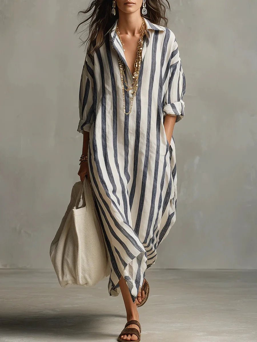 Women's Striped Linen Long Shirt Dress | Loose Fit Hero