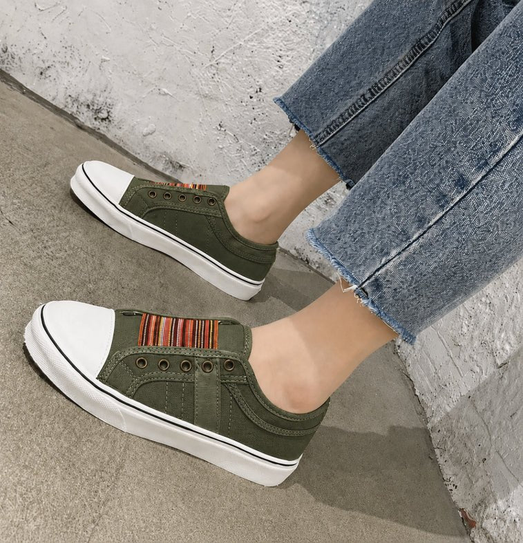 Women's Striped Summer Slip On Sneakers | Casual Front