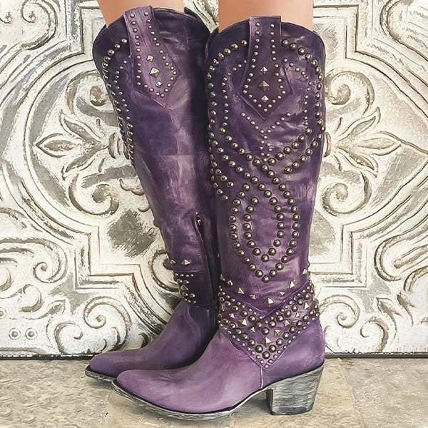 Women's Studded Western Knee-High Boots Back