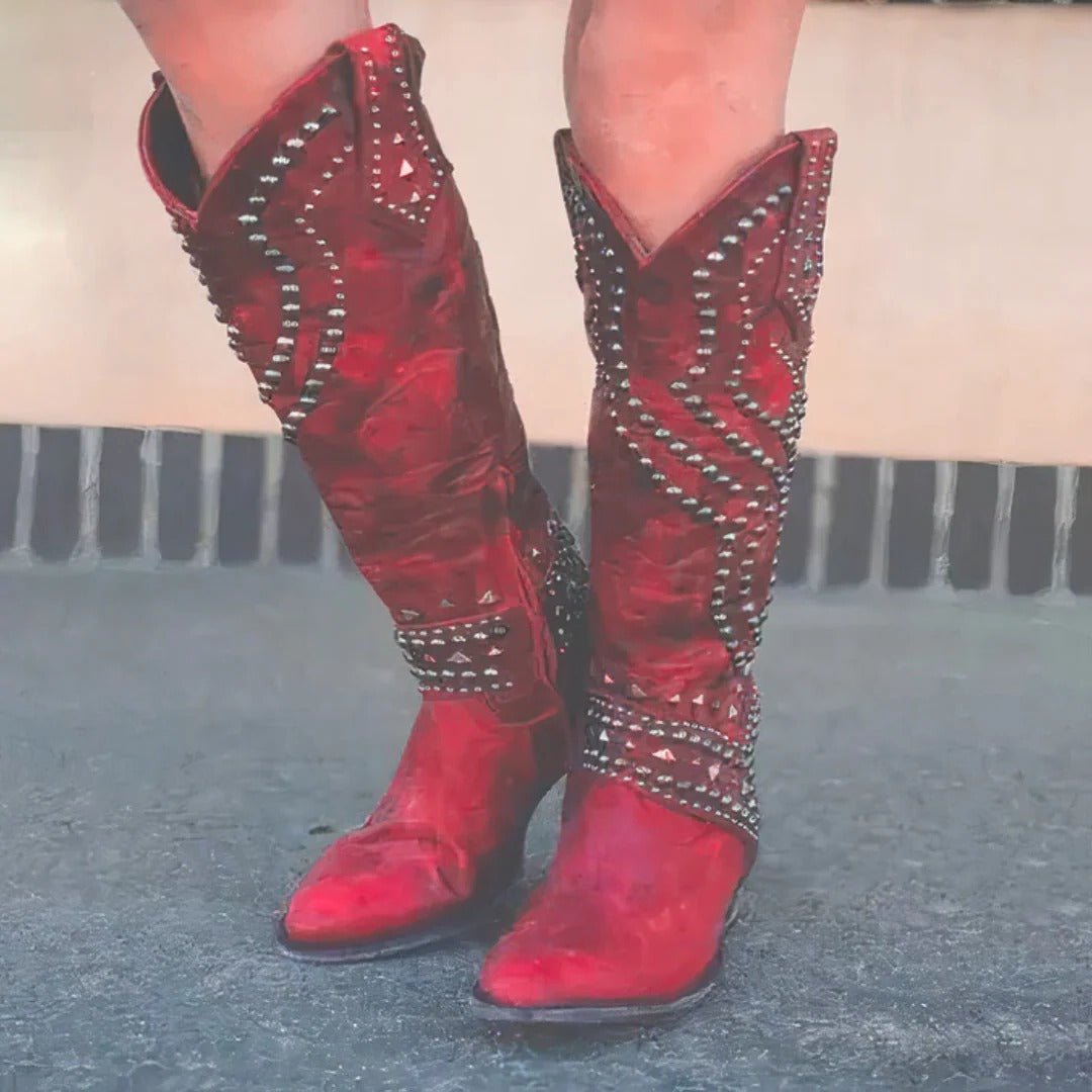 Women's Studded Western Knee-High Boots Detail