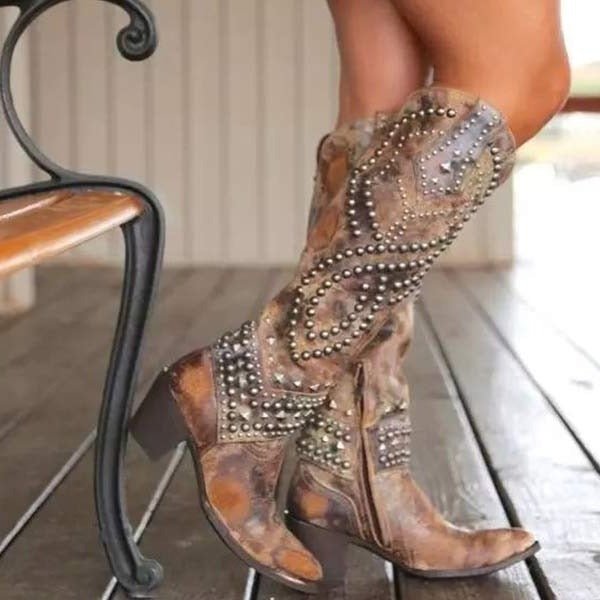 Women's Studded Western Knee-High Boots Hero