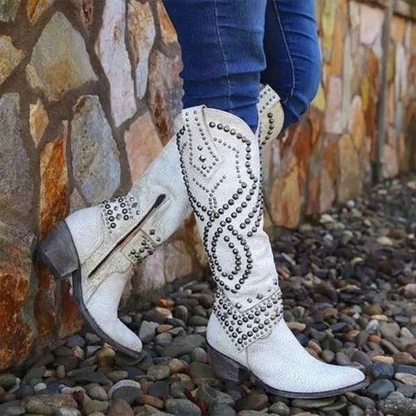 Women's Studded Western Knee-High Boots Side