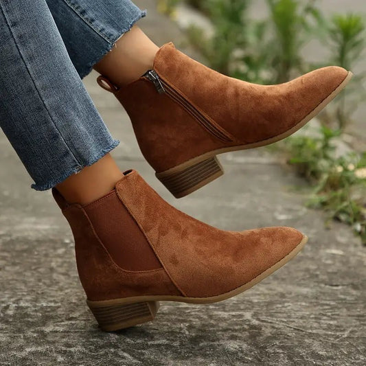 Women's Suede Chelsea Boots | Pointed Toe Block Heel Hero
