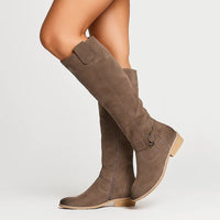 Women's Suede Knee High Boots | Block Heel Side Zip Front