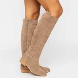 Women's Suede Knee High Boots | Block Heel Side Zip