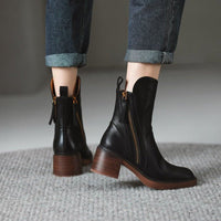 Women's Tassel Zip Leather Ankle Boots | High Heel Angle