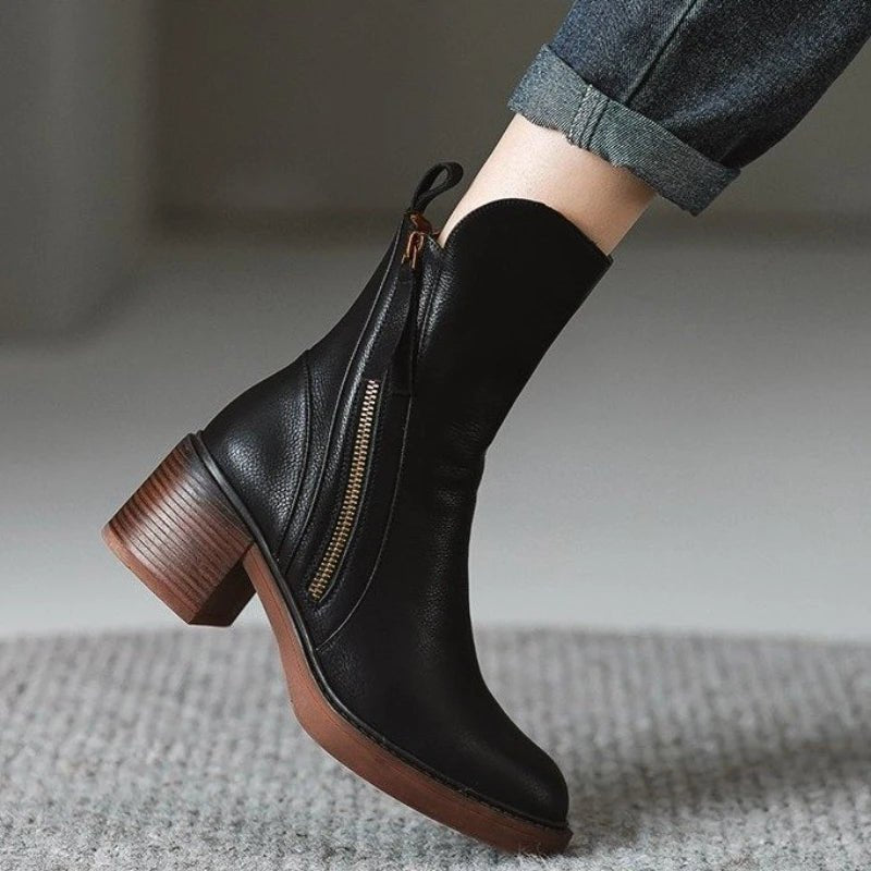 Women's Tassel Zip Leather Ankle Boots | High Heel Close Up
