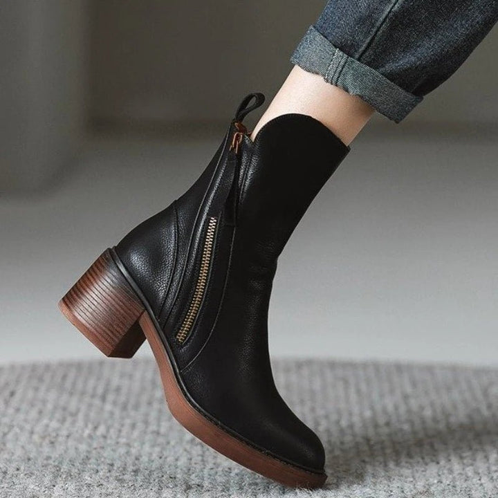 Women's Tassel Zip Leather Ankle Boots | High Heel Close Up