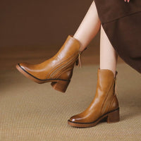 Women's Tassel Zip Leather Ankle Boots | High Heel Detail