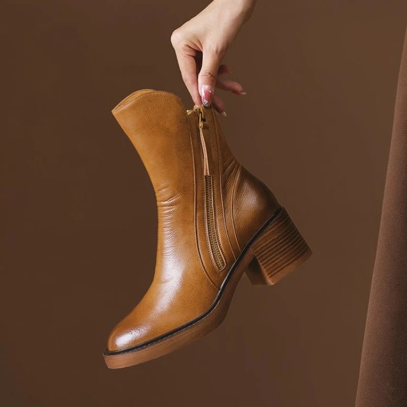 Women's Tassel Zip Leather Ankle Boots | High Heel Front