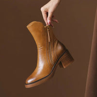 Women's Tassel Zip Leather Ankle Boots | High Heel Front
