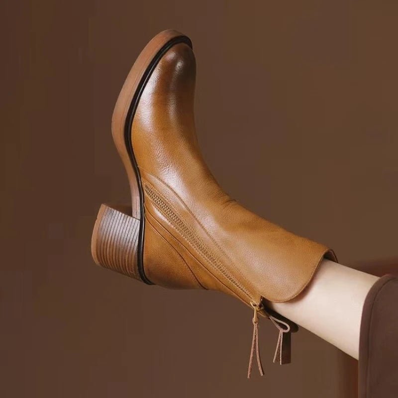 Women's Tassel Zip Leather Ankle Boots | High Heel Hero