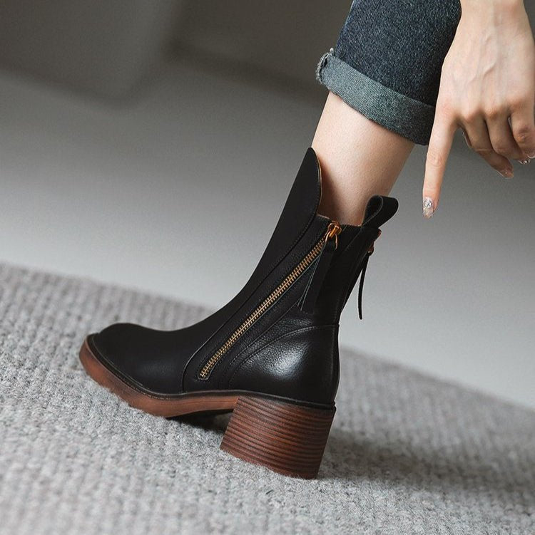 Women's Tassel Zip Leather Ankle Boots | High Heel Lifestyle