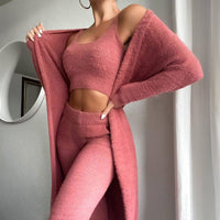 Women's Three-Piece Lounge Set | Cardigan Tank Pants Side