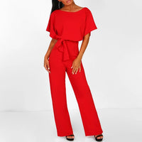 Women's Tie-Front Batwing Jumpsuits Close Up