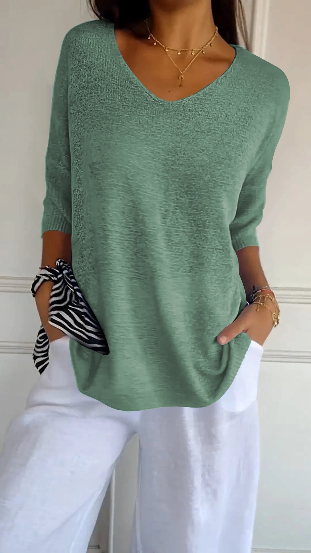 Women's Timeless V-Neck Top | Batwing Sleeve Curved Hem Alternate