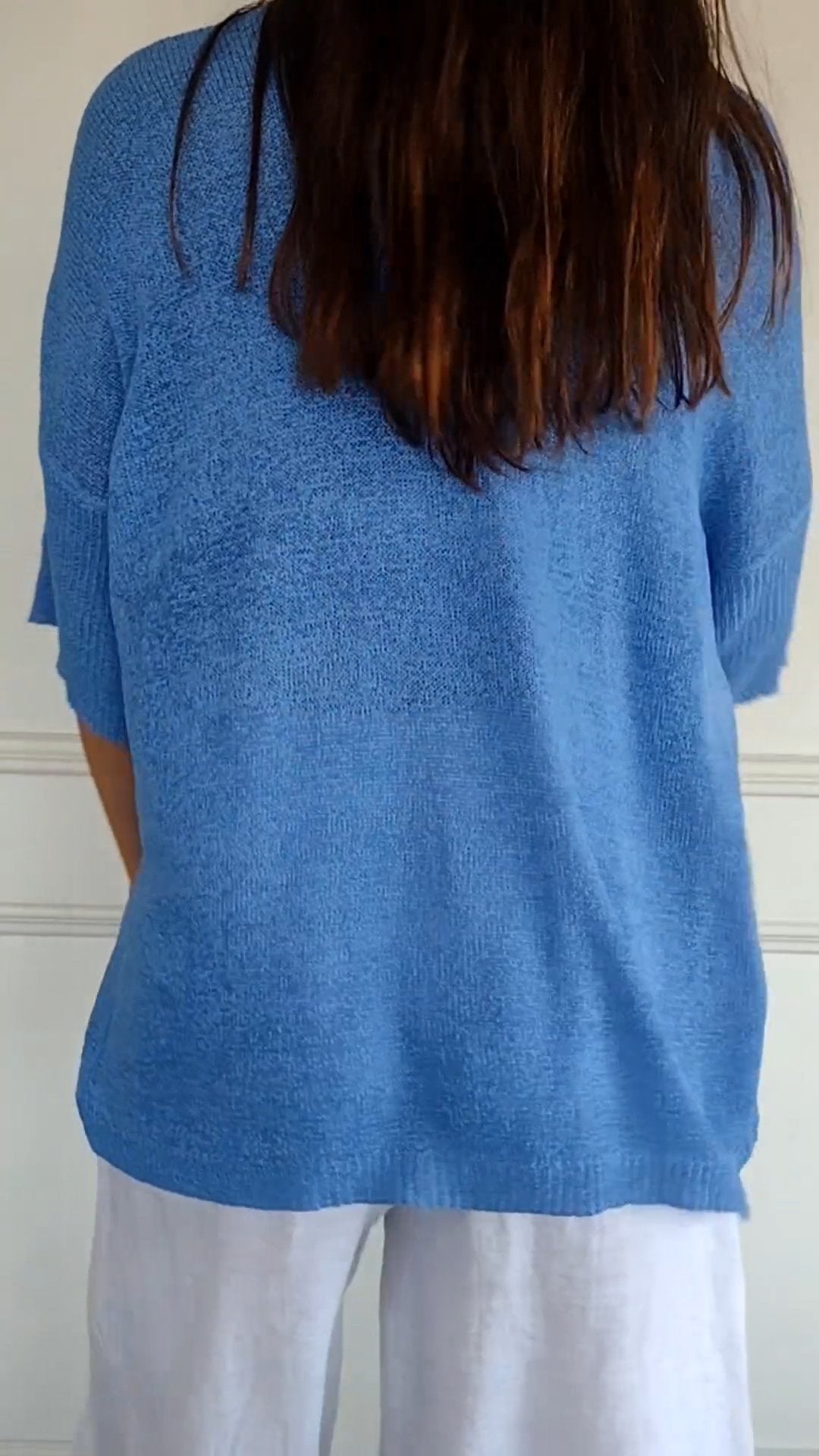 Women's Timeless V-Neck Top | Batwing Sleeve Curved Hem Close Up