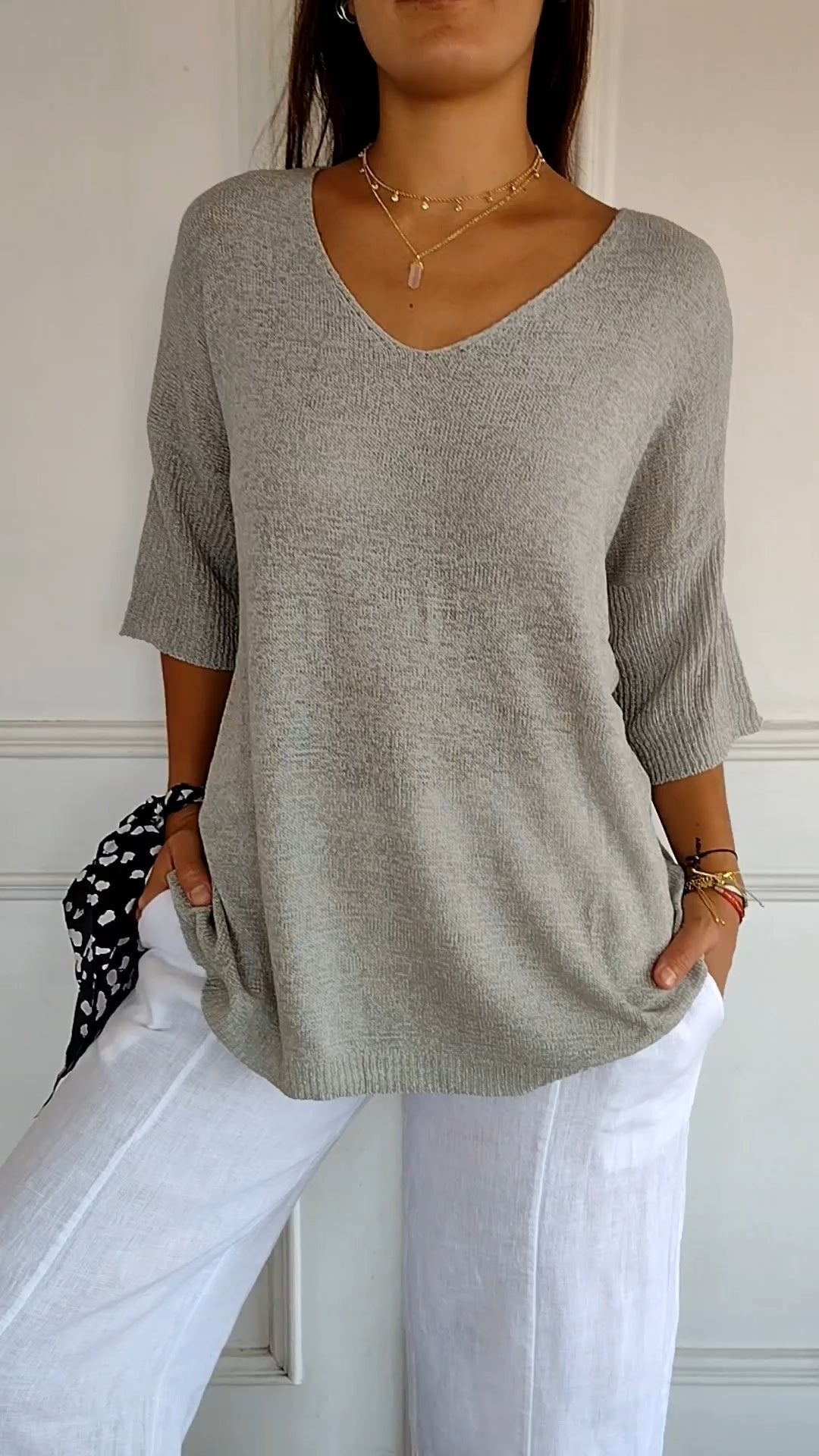 Women's Timeless V-Neck Top | Batwing Sleeve Curved Hem Full