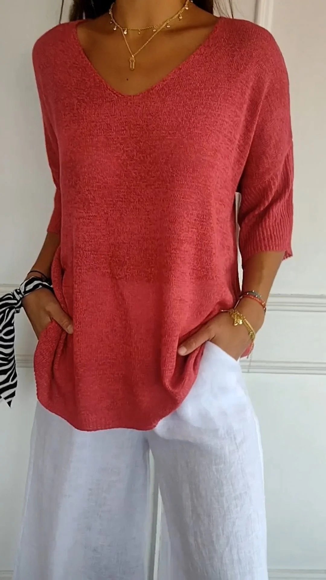 Women's Timeless V-Neck Top | Batwing Sleeve Curved Hem Hero