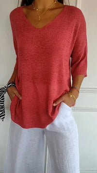 Women's Timeless V-Neck Top | Batwing Sleeve Curved Hem Hero