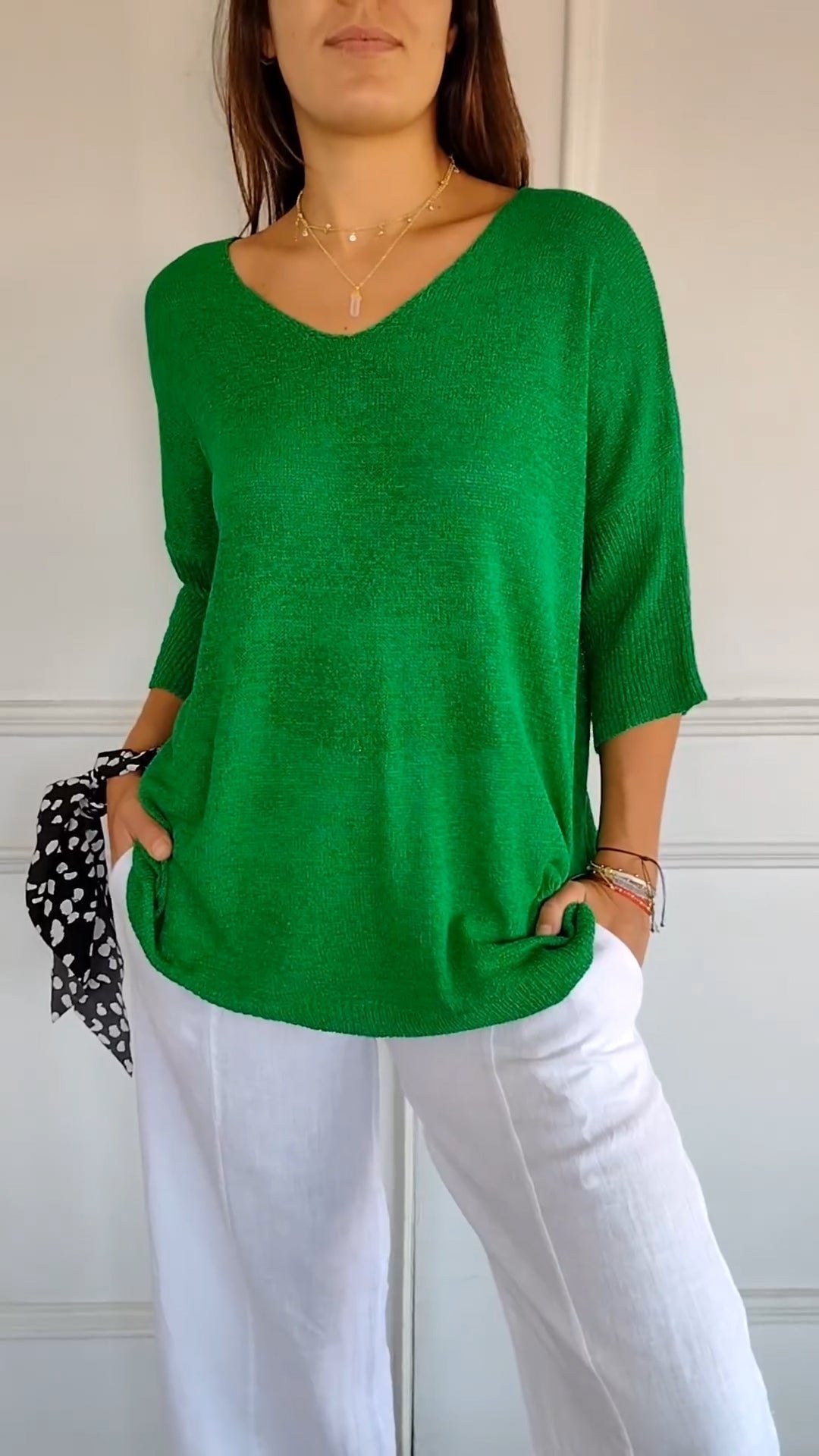 Women's Timeless V-Neck Top | Batwing Sleeve Curved Hem Lifestyle