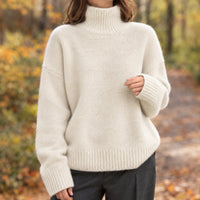 Women's Turtleneck Sweater | Dropped Shoulder Relaxed Knit Detail