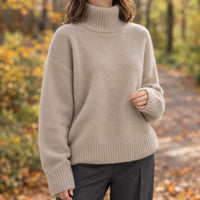 Women's Turtleneck Sweater | Dropped Shoulder Relaxed Knit Side