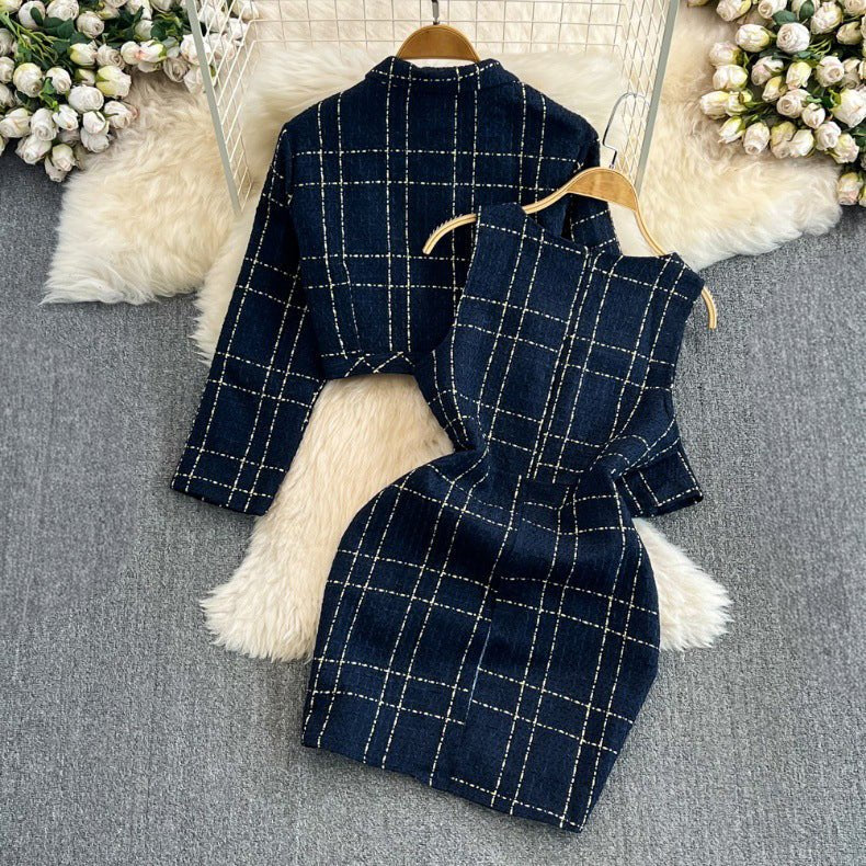 Women's Tweed 2 Piece Set | Cropped Blazer Sleeveless Dress Detail
