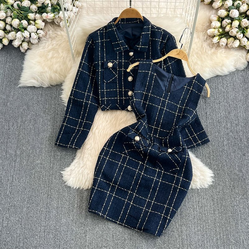 Women's Tweed 2 Piece Set | Cropped Blazer Sleeveless Dress Hero