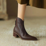 Women's V-Cut Leather Boots | Pointed Toe Ankle