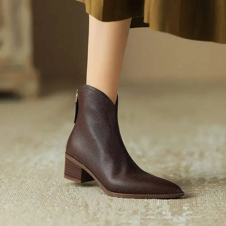 Women's V-Cut Leather Boots | Pointed Toe Ankle Hero