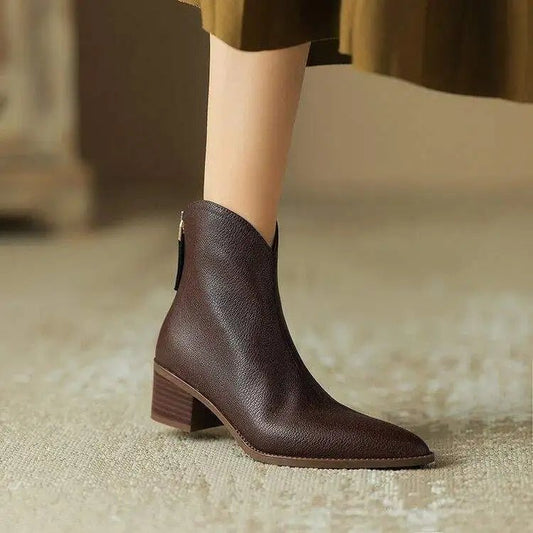 Women's V-Cut Leather Boots | Pointed Toe Ankle Hero