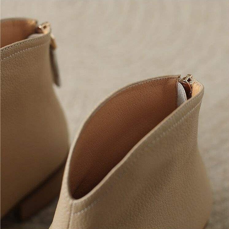 Women's V-Cut Leather Boots | Pointed Toe Ankle View 12