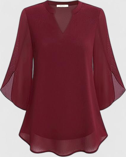 Women's V-Neck Bell Sleeve Tunic Blouse | Relaxed Everyday Top Alternate