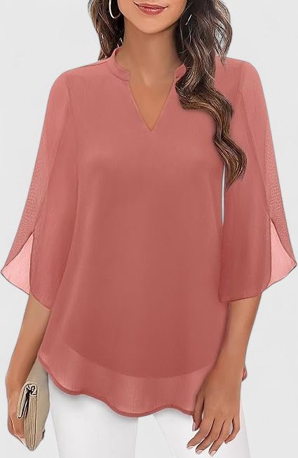 Women's V-Neck Bell Sleeve Tunic Blouse | Relaxed Everyday Top Back