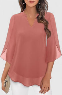 Women's V-Neck Bell Sleeve Tunic Blouse | Relaxed Everyday Top Back