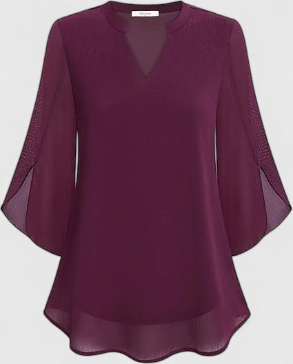 Women's V-Neck Bell Sleeve Tunic Blouse | Relaxed Everyday Top Close Up