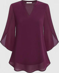 Women's V-Neck Bell Sleeve Tunic Blouse | Relaxed Everyday Top Close Up