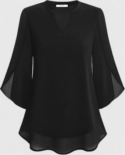 Women's V-Neck Bell Sleeve Tunic Blouse | Relaxed Everyday Top Front