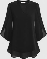 Women's V-Neck Bell Sleeve Tunic Blouse | Relaxed Everyday Top Front