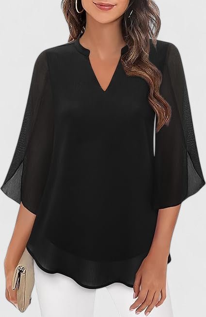 Women's V-Neck Bell Sleeve Tunic Blouse | Relaxed Everyday Top Lifestyle