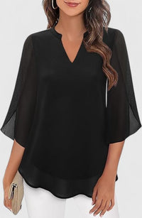 Women's V-Neck Bell Sleeve Tunic Blouse | Relaxed Everyday Top Lifestyle