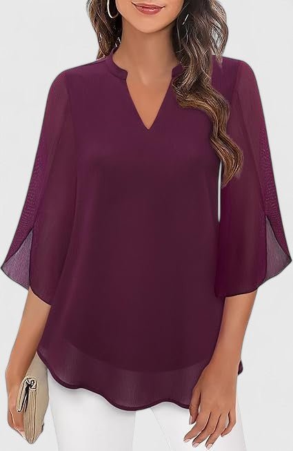 Women's V-Neck Bell Sleeve Tunic Blouse | Relaxed Everyday Top Side
