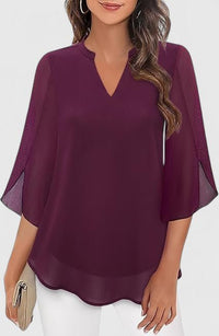 Women's V-Neck Bell Sleeve Tunic Blouse | Relaxed Everyday Top Side
