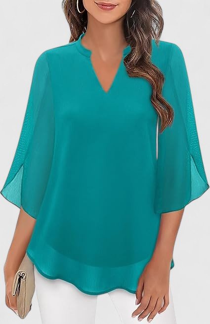 Women's V-Neck Bell Sleeve Tunic Blouse | Relaxed Everyday Top View 11