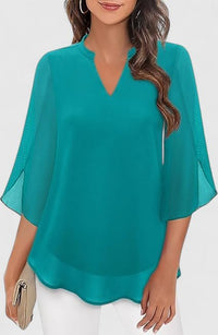 Women's V-Neck Bell Sleeve Tunic Blouse | Relaxed Everyday Top View 11