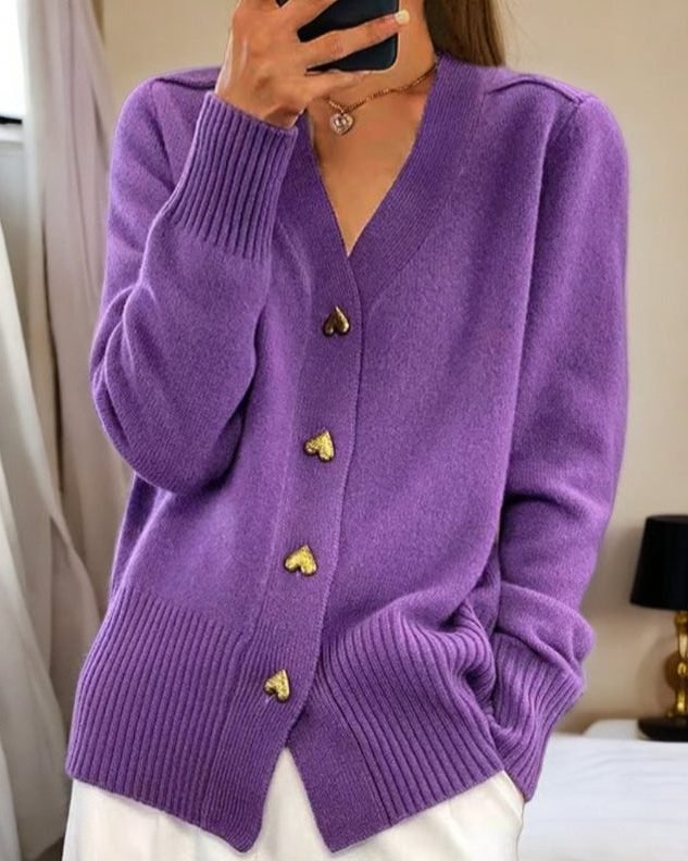 Women's V Neck Knit Cardigan Sweater | Merino Button-Up Detail