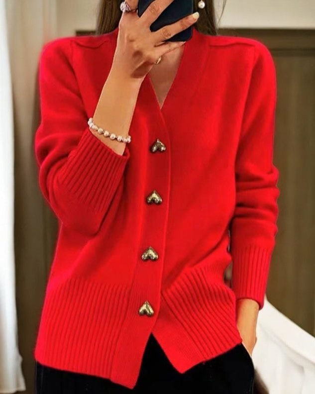 Women's V Neck Knit Cardigan Sweater | Merino Button-Up Side